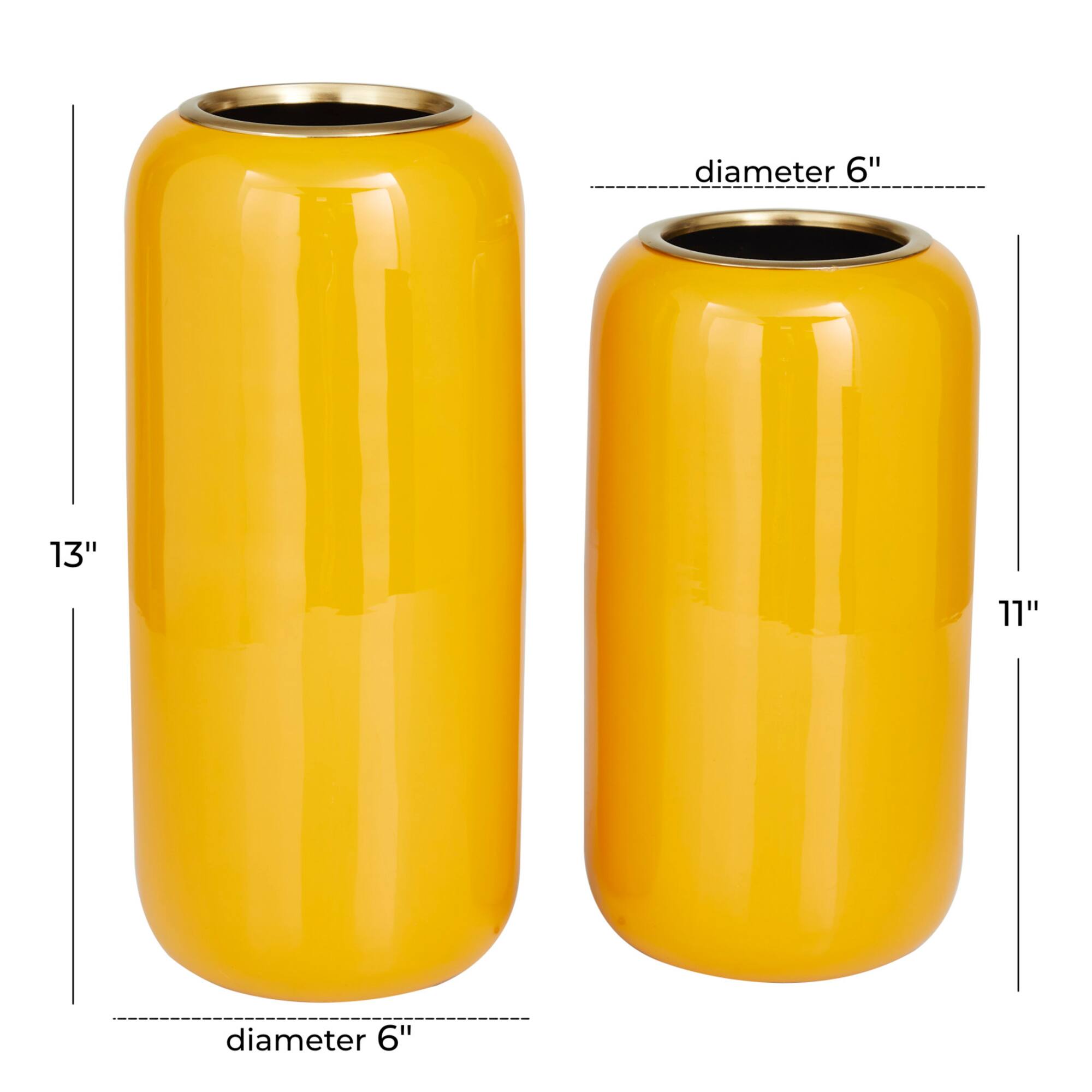 The Novogratz Yellow Metal Vase Set of 2 11", 13"